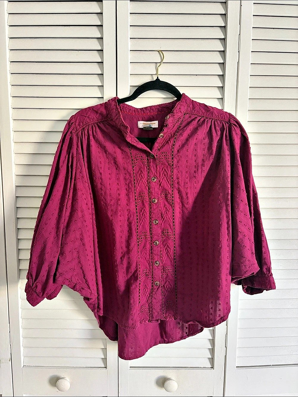 Anthropologie Pilcro Plum Swiss Dot Eyelet Embroidered Blouse